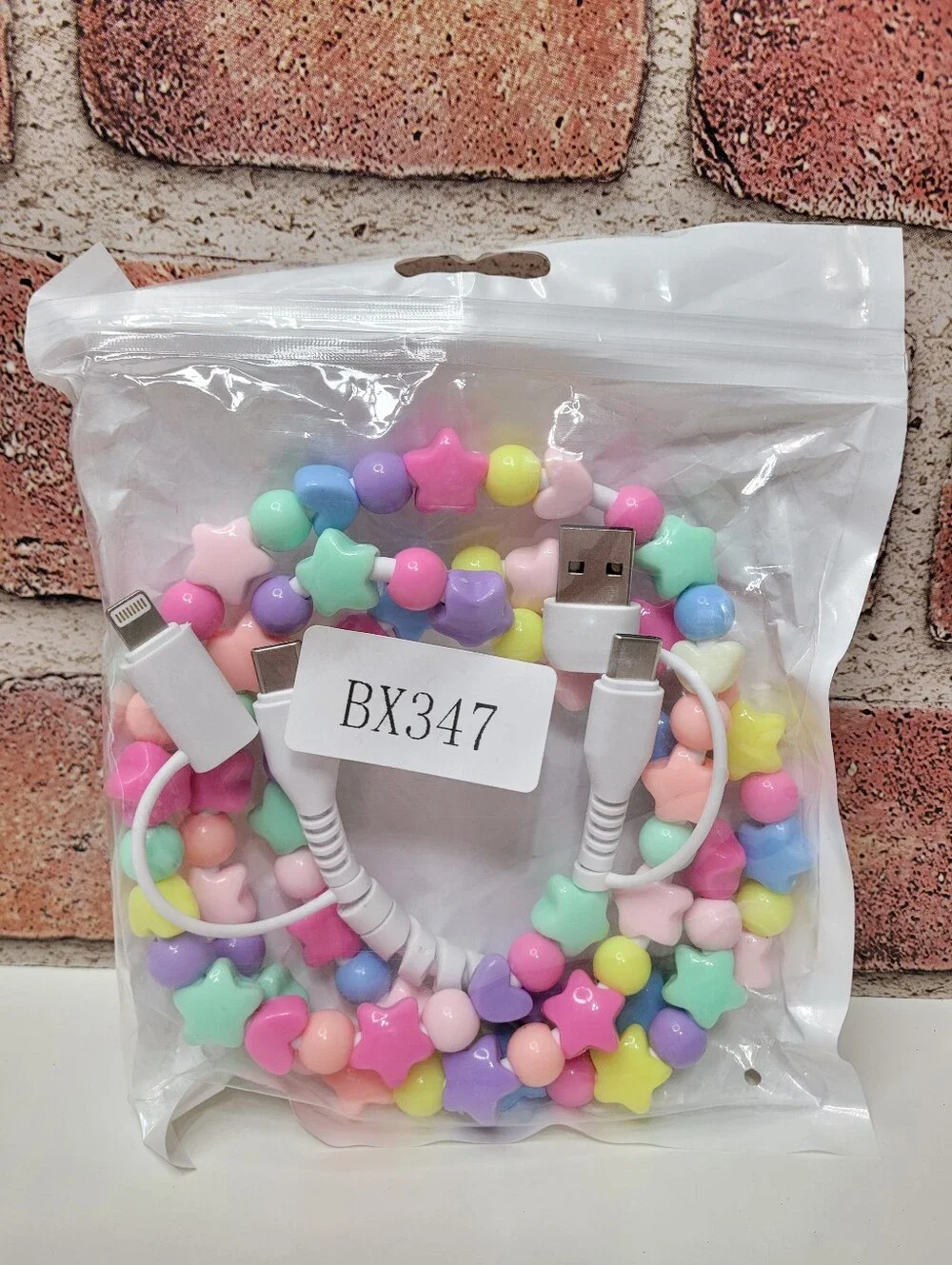 Pastel Star Beaded Charging Cable Set